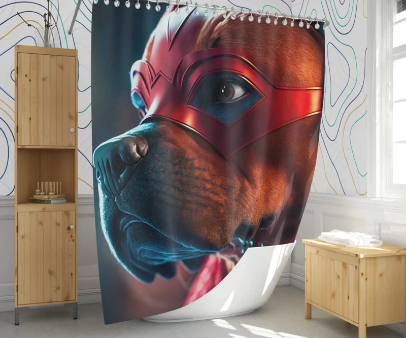 Superhero Dog with Red Mask Print Shower Curtain 1
