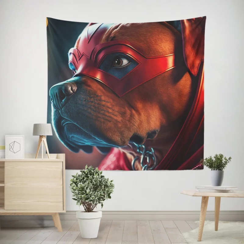 Superhero Dog with Red Mask Print Wall Tapestry