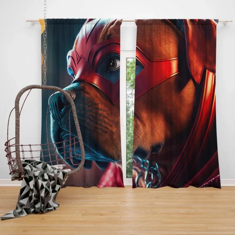 Superhero Dog with Red Mask Print Window Curtain