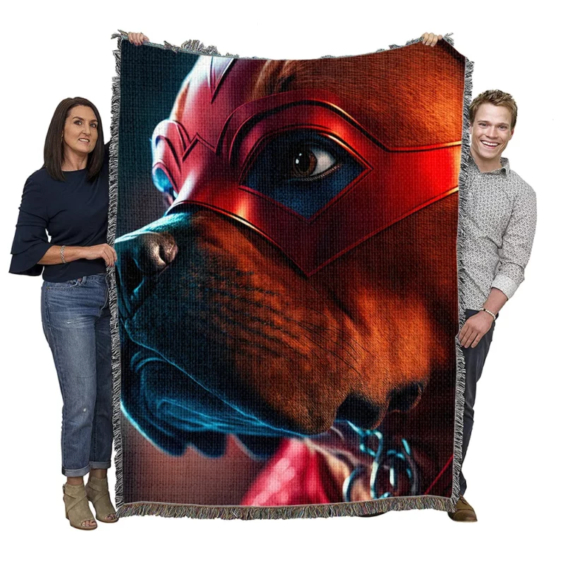 Superhero Dog with Red Mask Print Woven Blanket