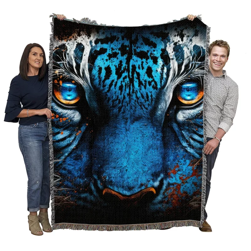 Symbolic Tiger Rage Art Woven Blanket