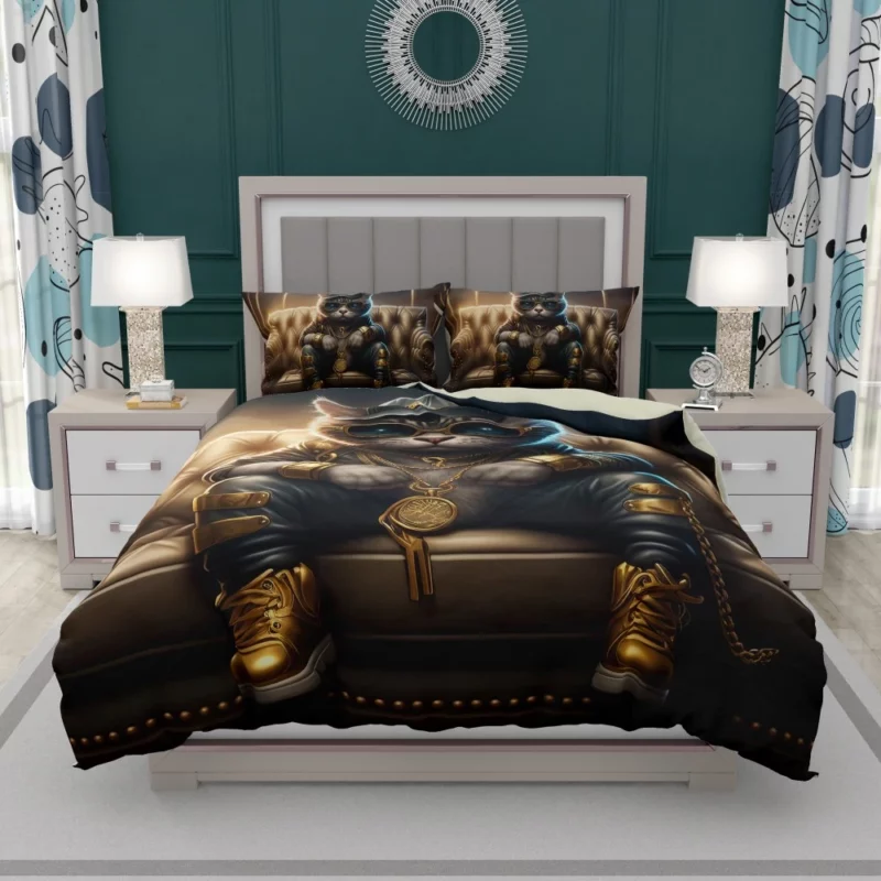 Thug Life Cat with Gold Chains Bedding Set 1