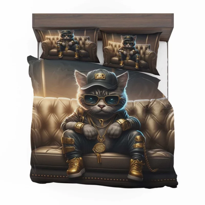 Thug Life Cat with Gold Chains Bedding Set 2