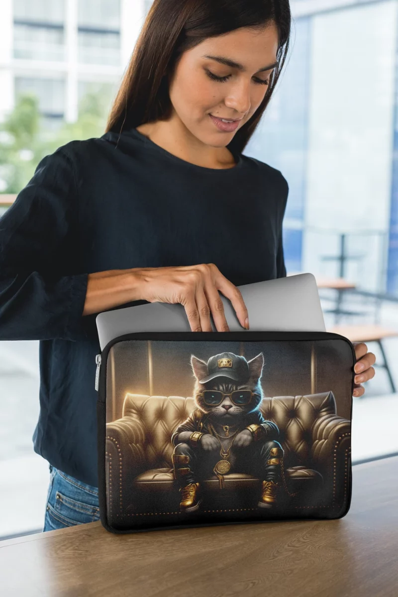 Thug Life Cat with Gold Chains Laptop Sleeve 1