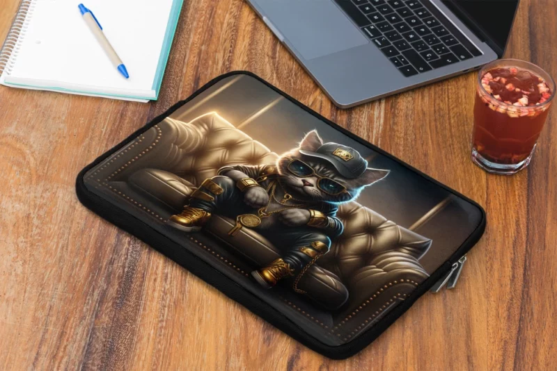 Thug Life Cat with Gold Chains Laptop Sleeve 2