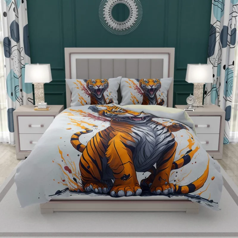 Tiger with Blue Eyes and Orange Splatters Bedding Set 1