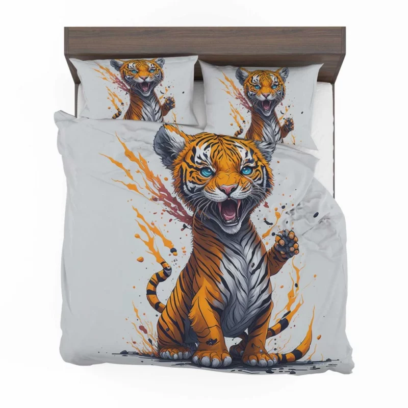 Tiger with Blue Eyes and Orange Splatters Bedding Set 2