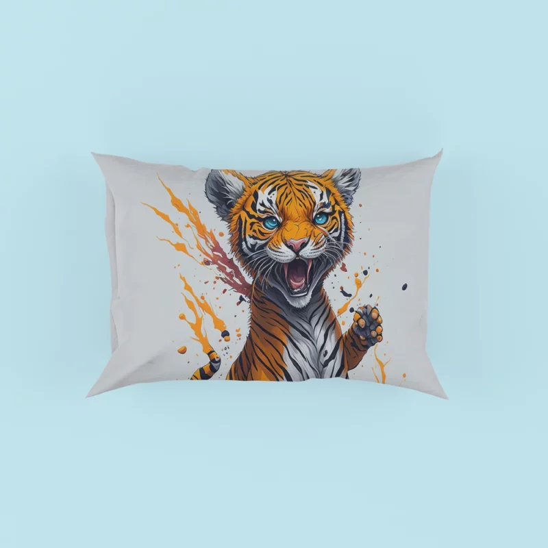 Tiger with Blue Eyes and Orange Splatters Pillow Cases