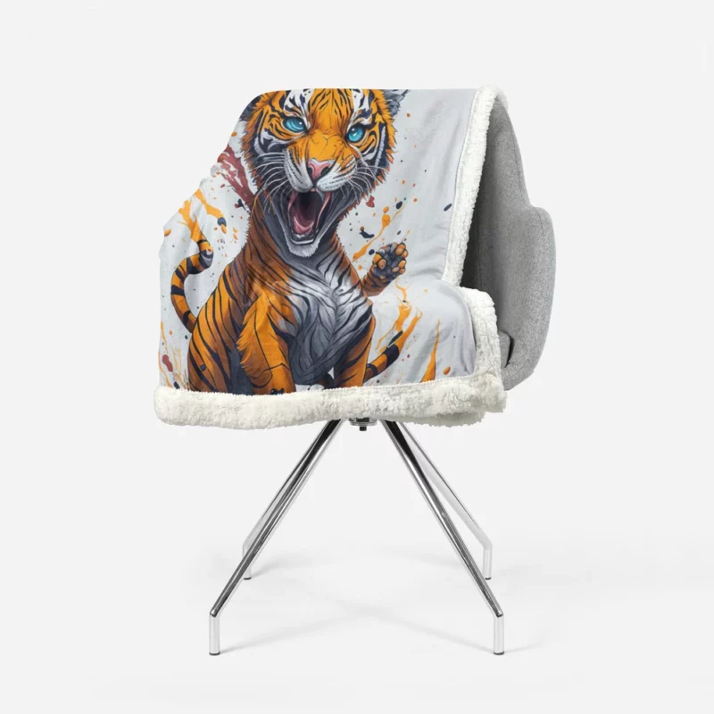 Tiger with Blue Eyes and Orange Splatters Sherpa Fleece Blanket 1