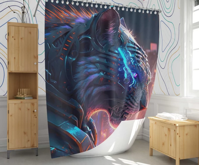 Tiger with Glowing Eye Shower Curtain 1