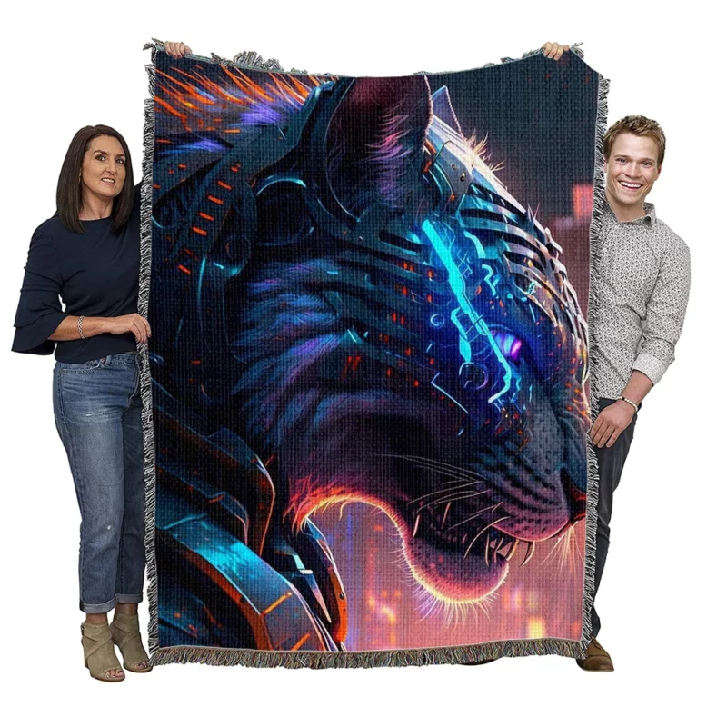 Tiger with Glowing Eye Woven Blanket