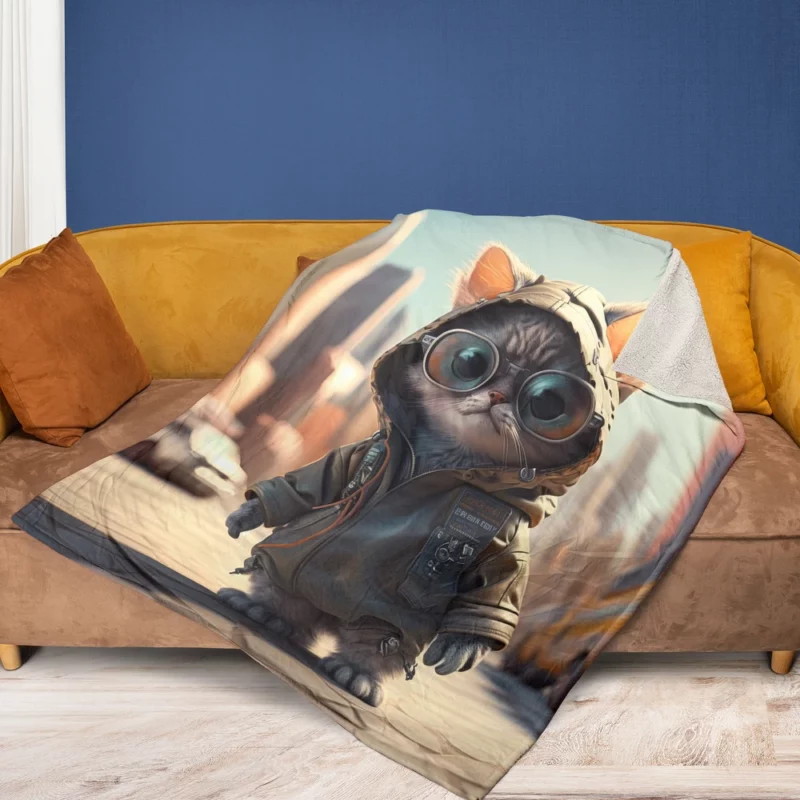 Tiny Realistic Kawaii Cat Fleece Blanket 1