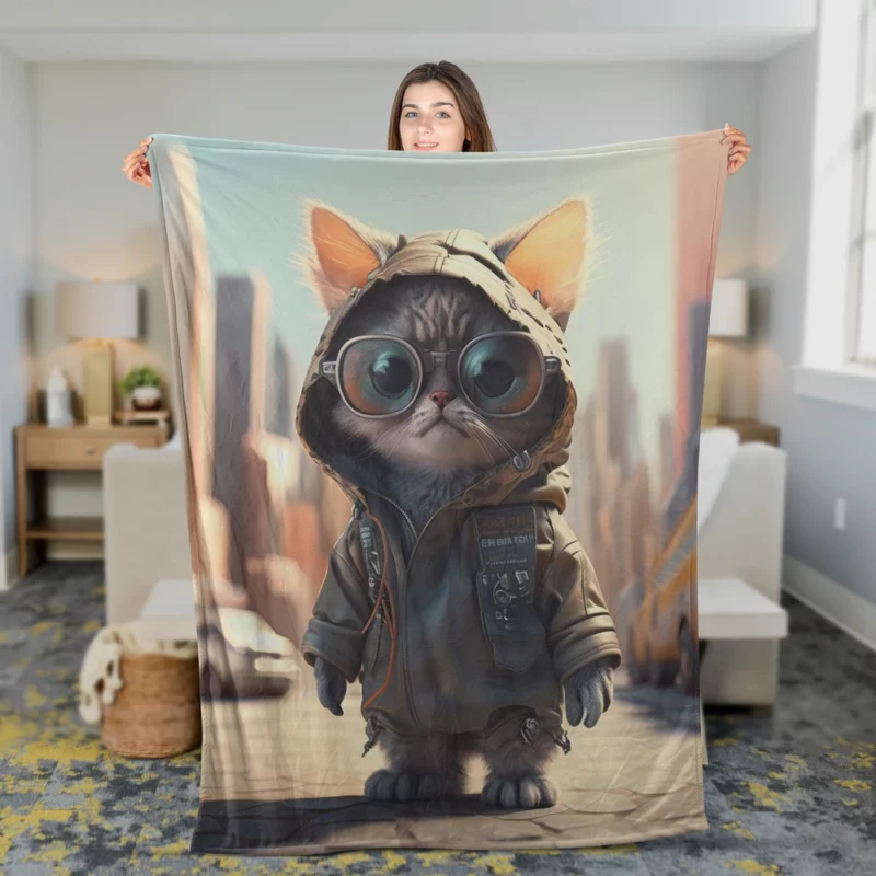 Tiny Realistic Kawaii Cat Fleece Blanket 2