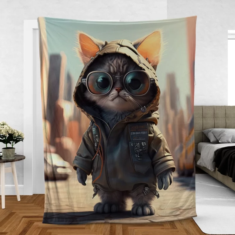 Tiny Realistic Kawaii Cat Fleece Blanket