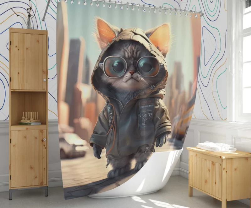 Tiny Realistic Kawaii Cat Shower Curtain 1