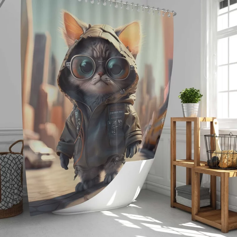 Tiny Realistic Kawaii Cat Shower Curtain