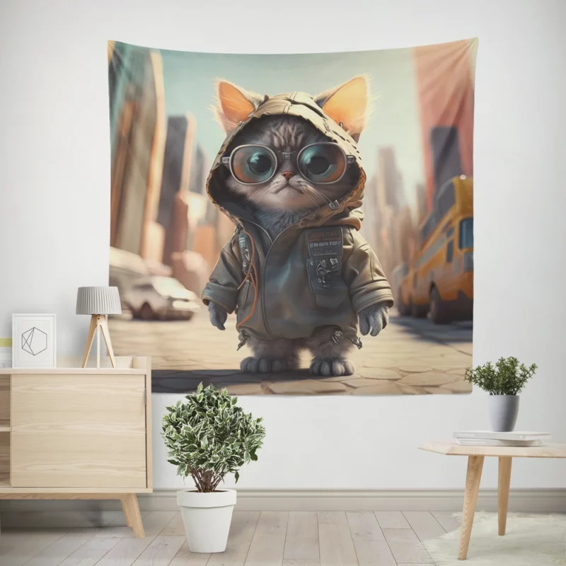 Tiny Realistic Kawaii Cat Wall Tapestry