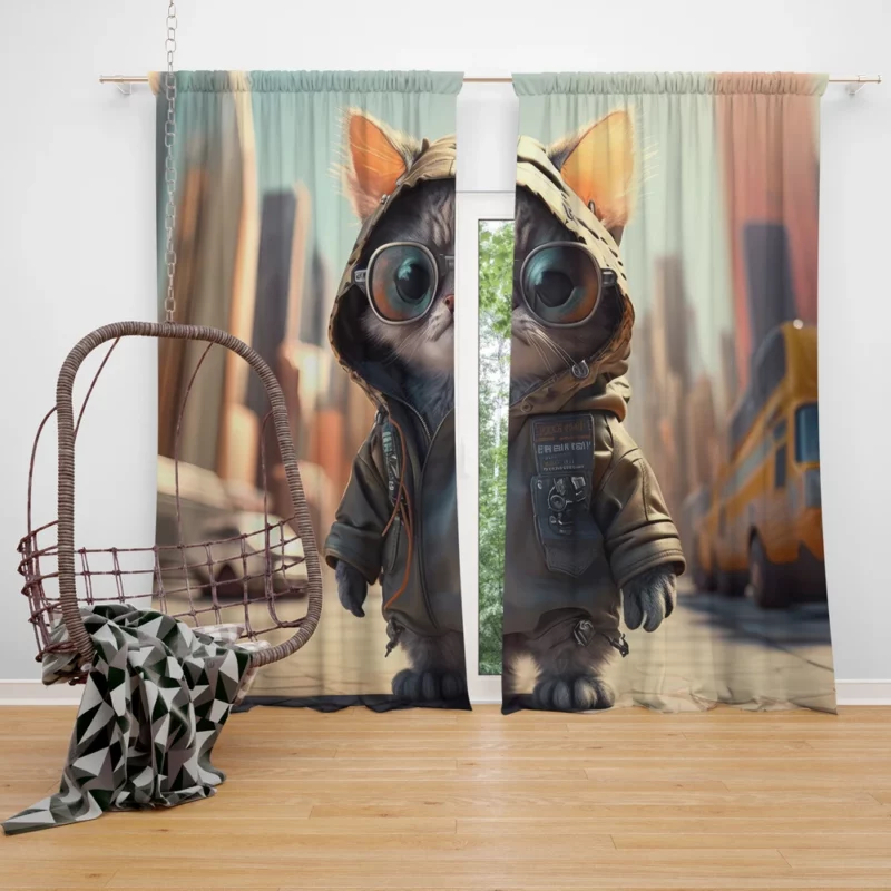 Tiny Realistic Kawaii Cat Window Curtain