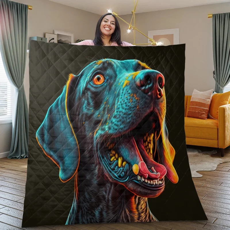 Tongueless Dog Illustration Print Quilt Blanket