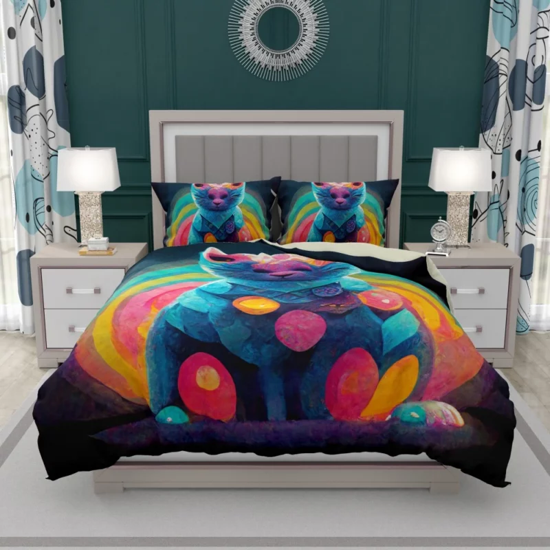 Trippy Psychedelic Cat Portrait Bedding Set 1