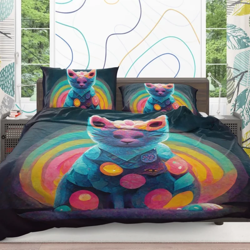 Trippy Psychedelic Cat Portrait Bedding Set