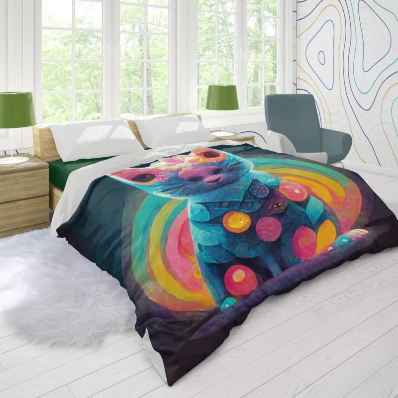 Trippy Psychedelic Cat Portrait Duvet Cover