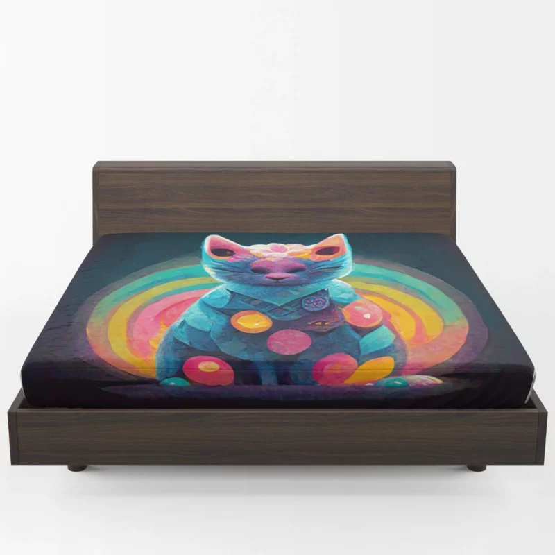 Trippy Psychedelic Cat Portrait Fitted Sheet 1