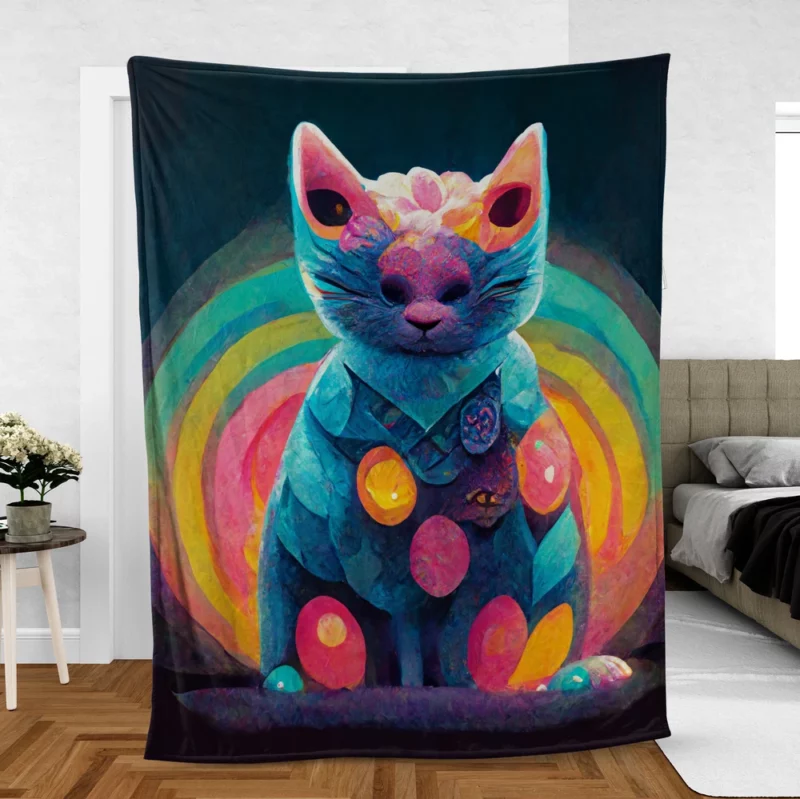 Trippy Psychedelic Cat Portrait Fleece Blanket