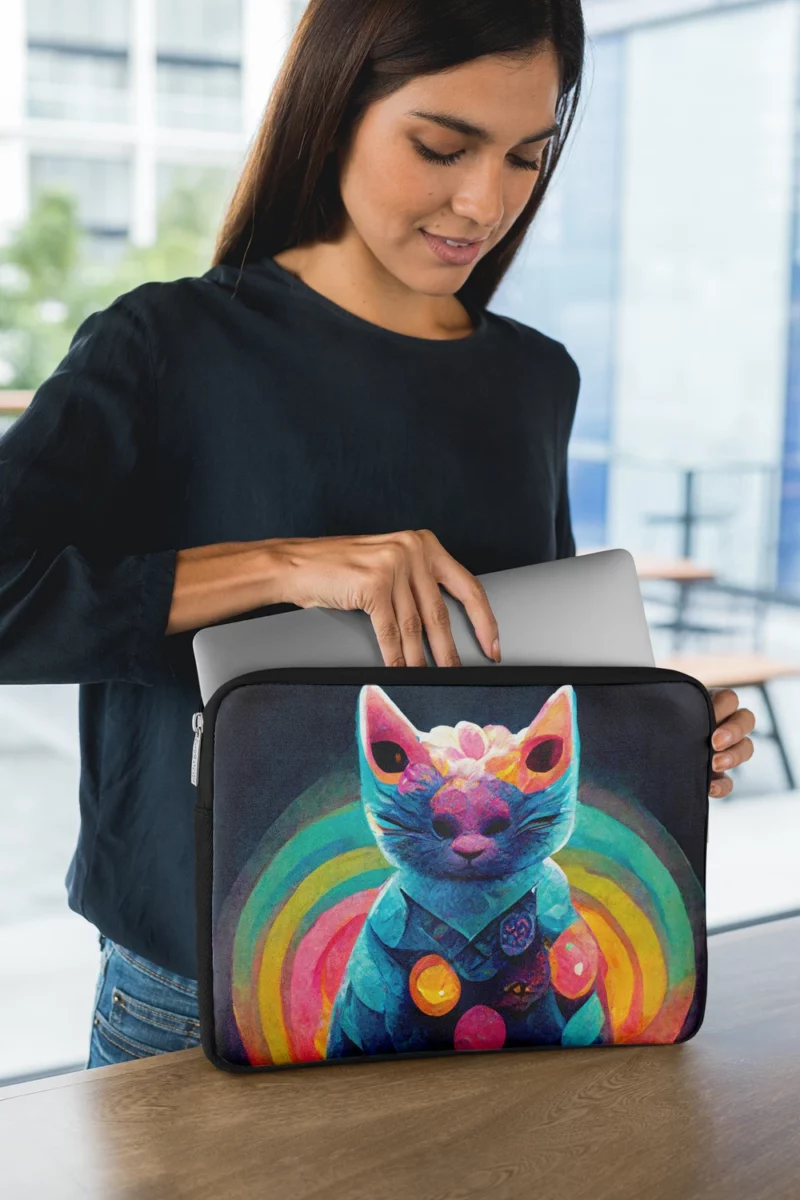 Trippy Psychedelic Cat Portrait Laptop Sleeve 1