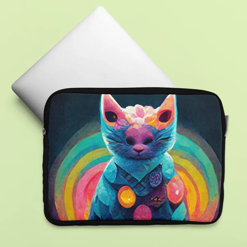 Trippy Psychedelic Cat Portrait Laptop Sleeve