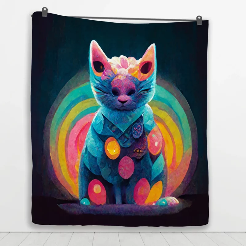 Trippy Psychedelic Cat Portrait Quilt Blanket 1