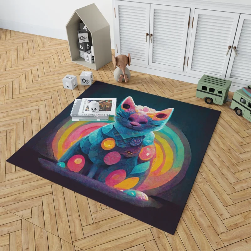 Trippy Psychedelic Cat Portrait Rug 1