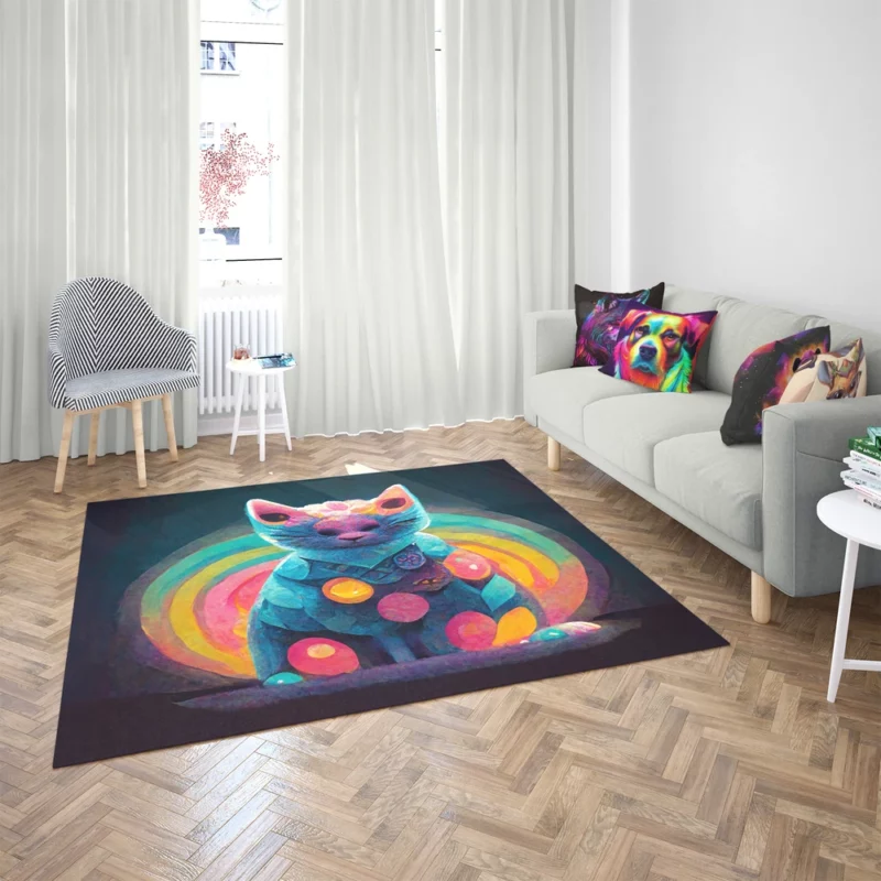 Trippy Psychedelic Cat Portrait Rug 2