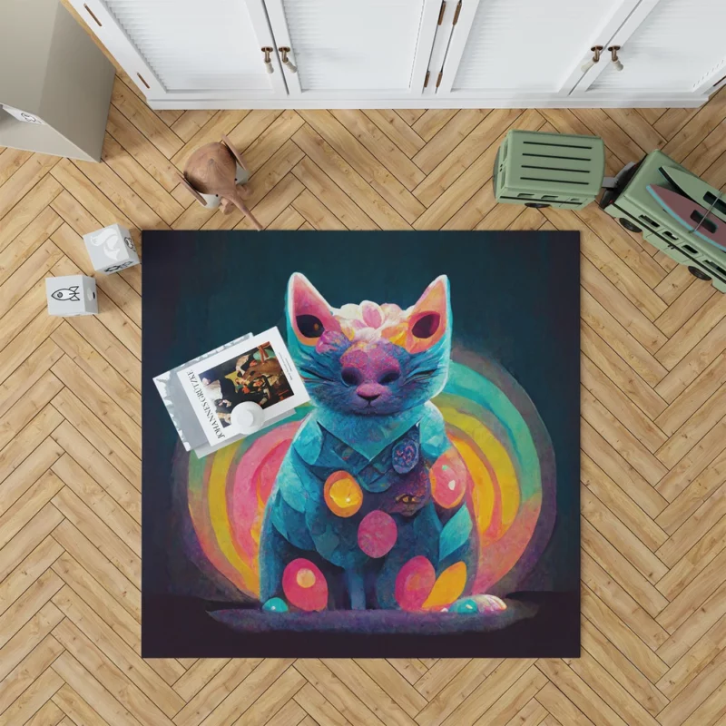 Trippy Psychedelic Cat Portrait Rug