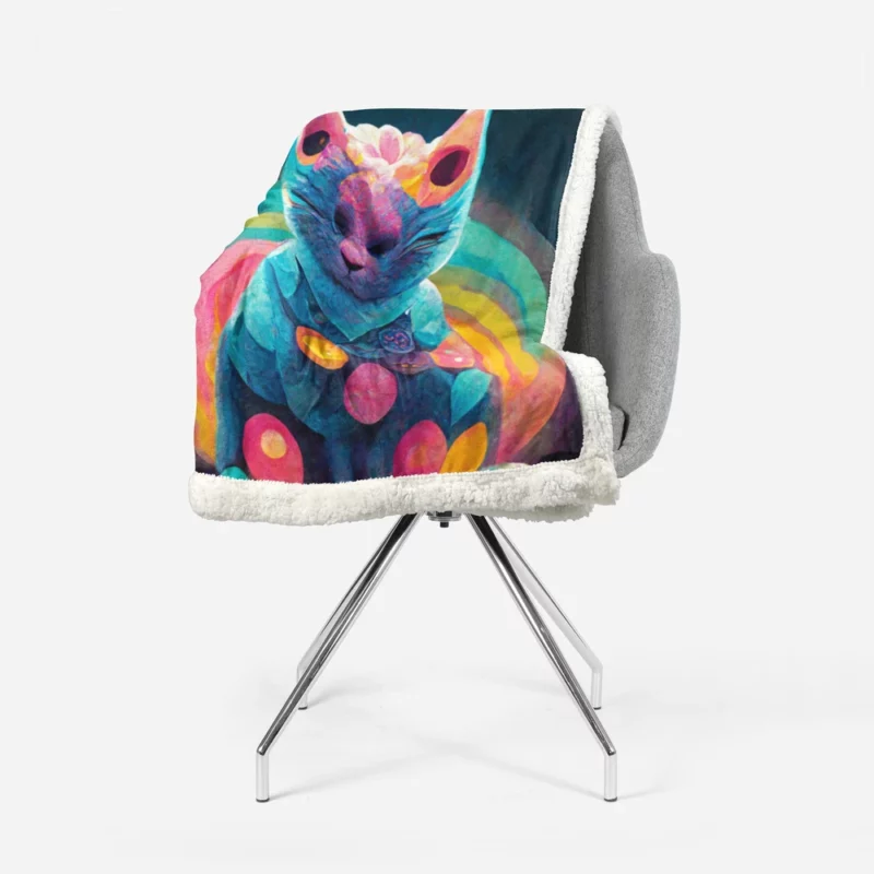 Trippy Psychedelic Cat Portrait Sherpa Fleece Blanket 1