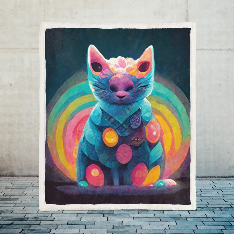 Trippy Psychedelic Cat Portrait Sherpa Fleece Blanket