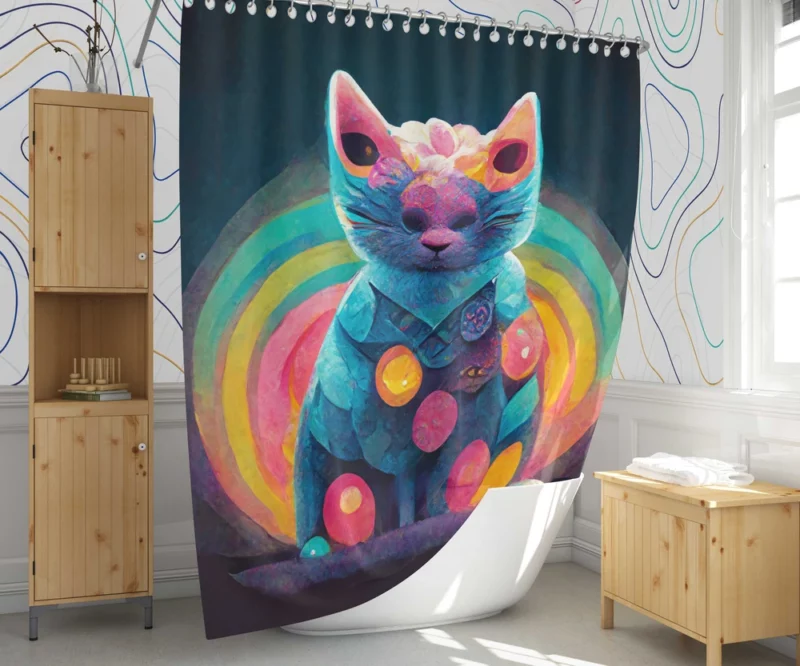 Trippy Psychedelic Cat Portrait Shower Curtain 1