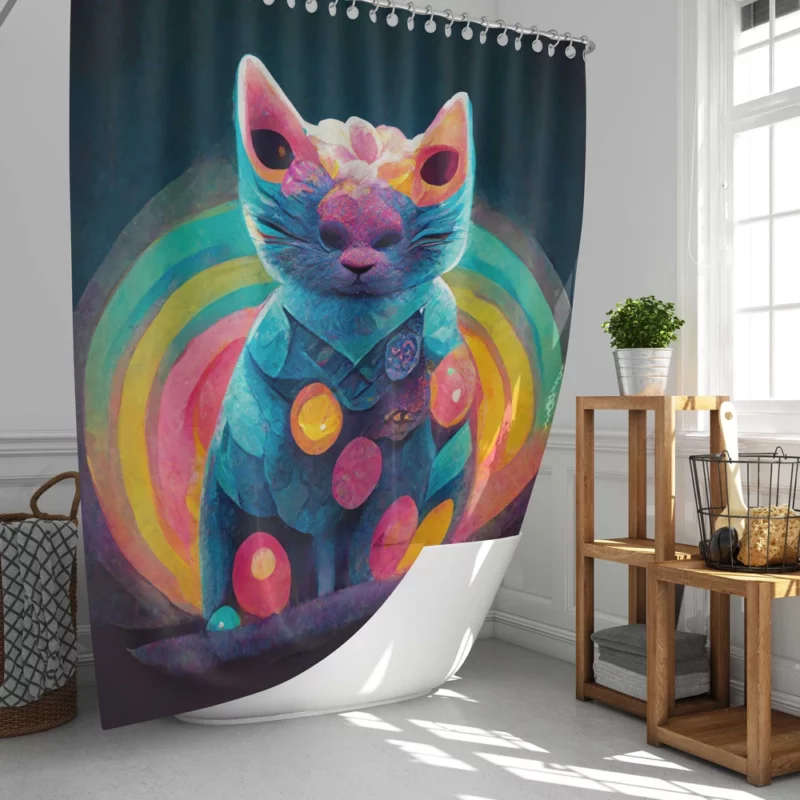 Trippy Psychedelic Cat Portrait Shower Curtain