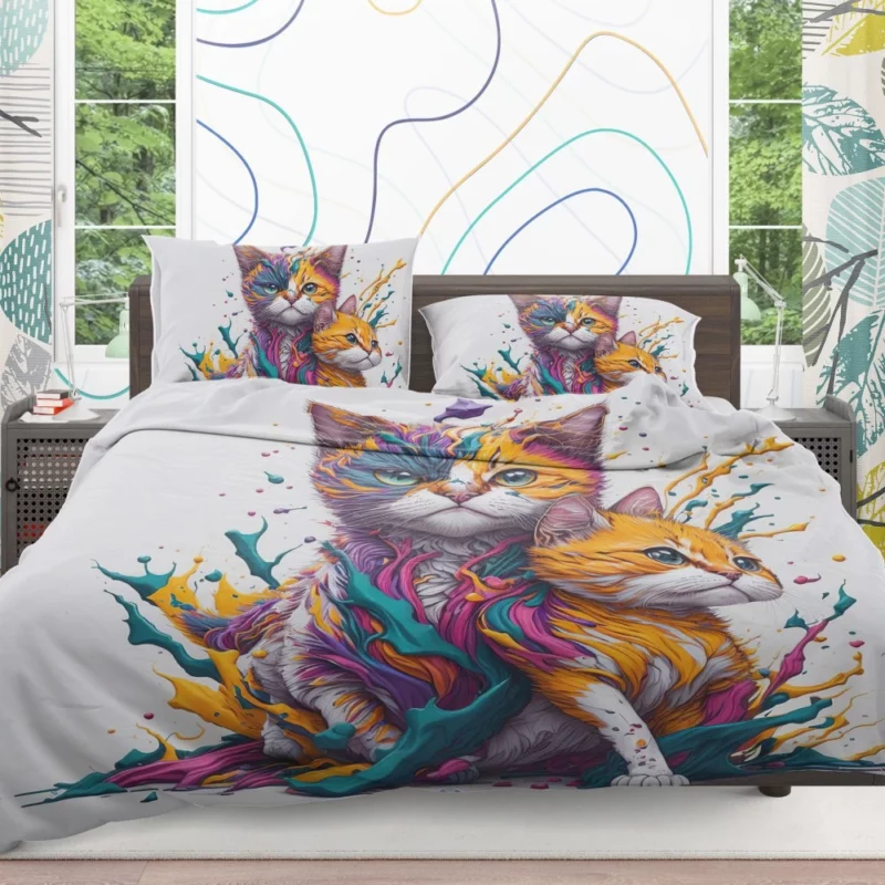 Two Cats in Contrast Bedding Set