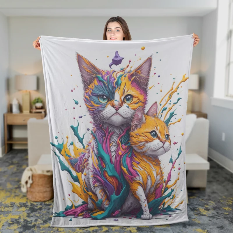 Two Cats in Contrast Fleece Blanket 2