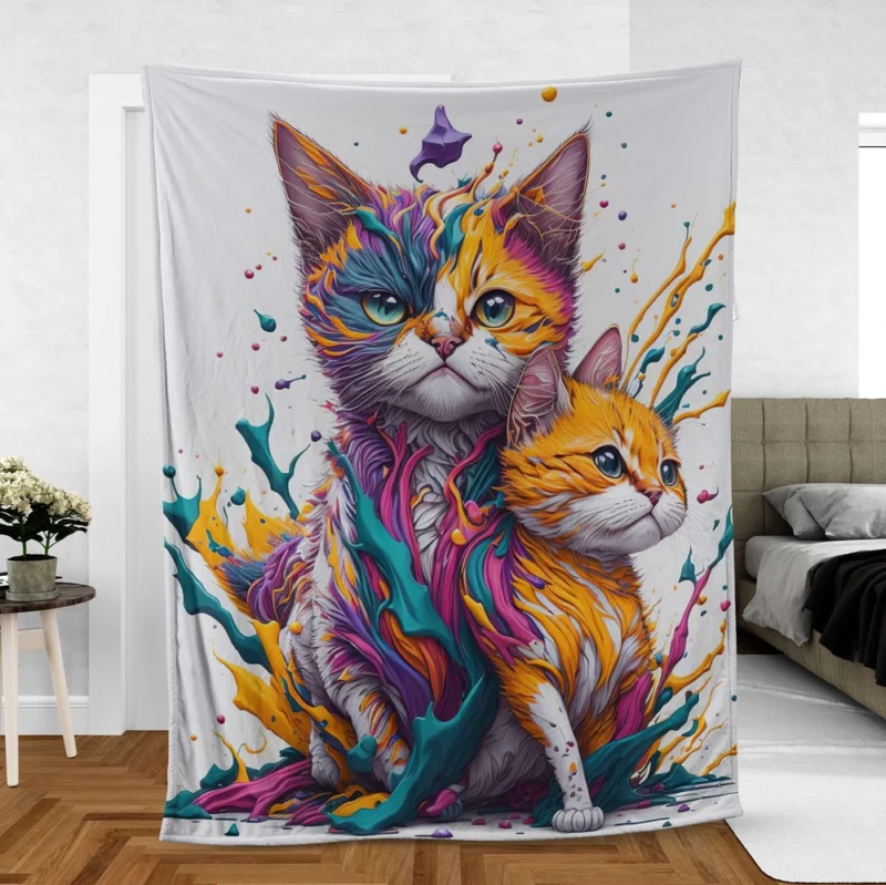 Two Cats in Contrast Fleece Blanket