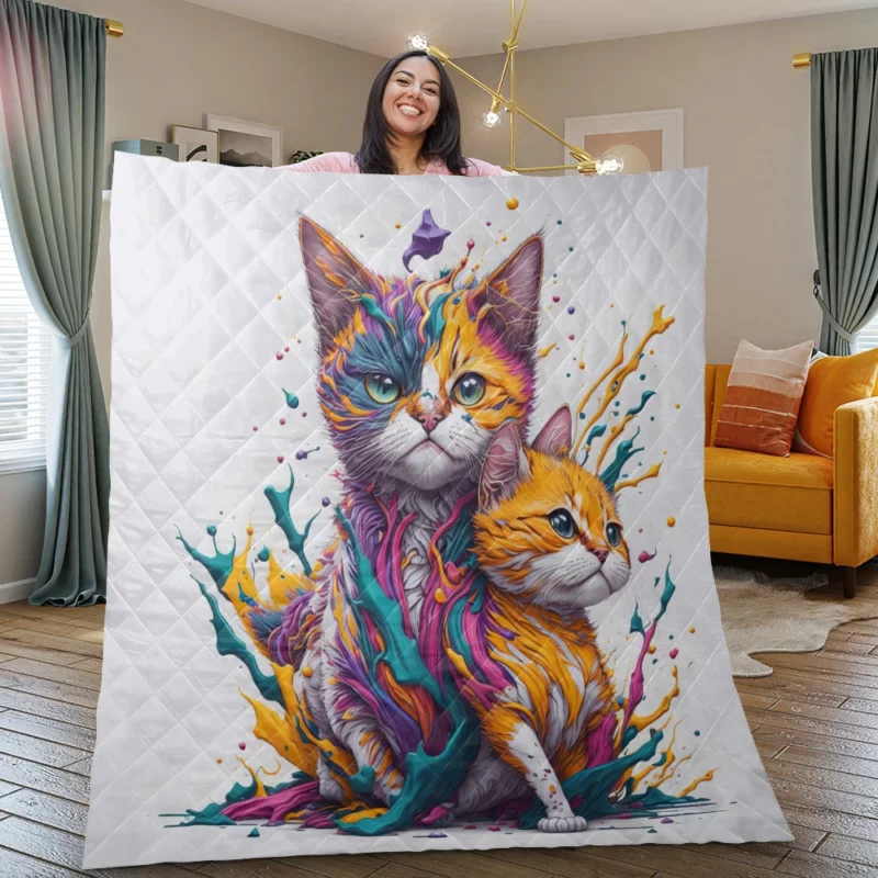 Two Cats in Contrast Quilt Blanket