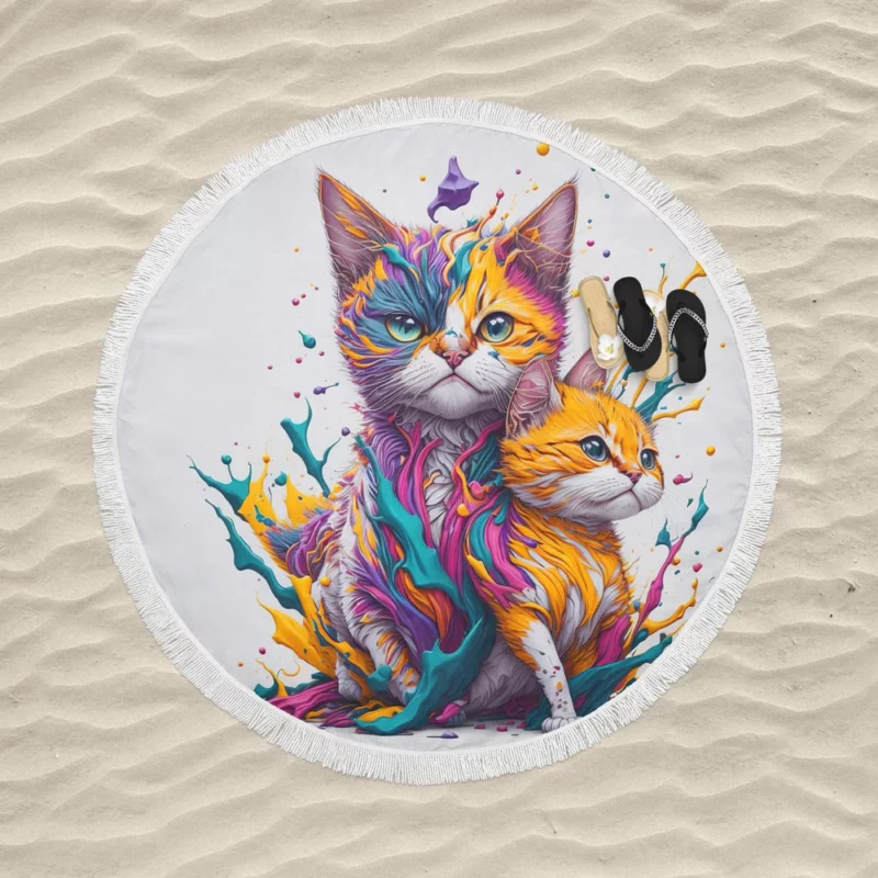 Two Cats in Contrast Round Beach Towel