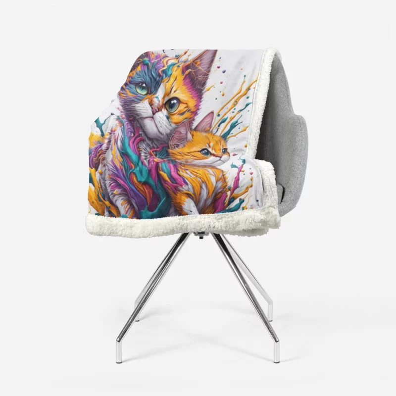 Two Cats in Contrast Sherpa Fleece Blanket 1