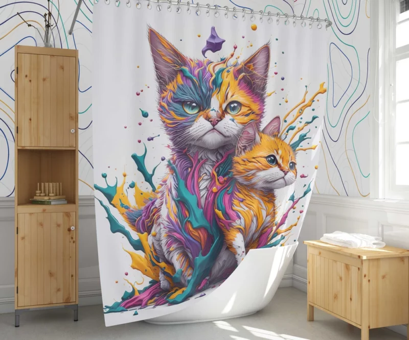 Two Cats in Contrast Shower Curtain 1