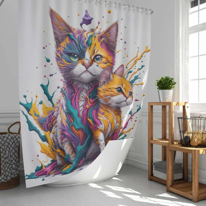 Two Cats in Contrast Shower Curtain