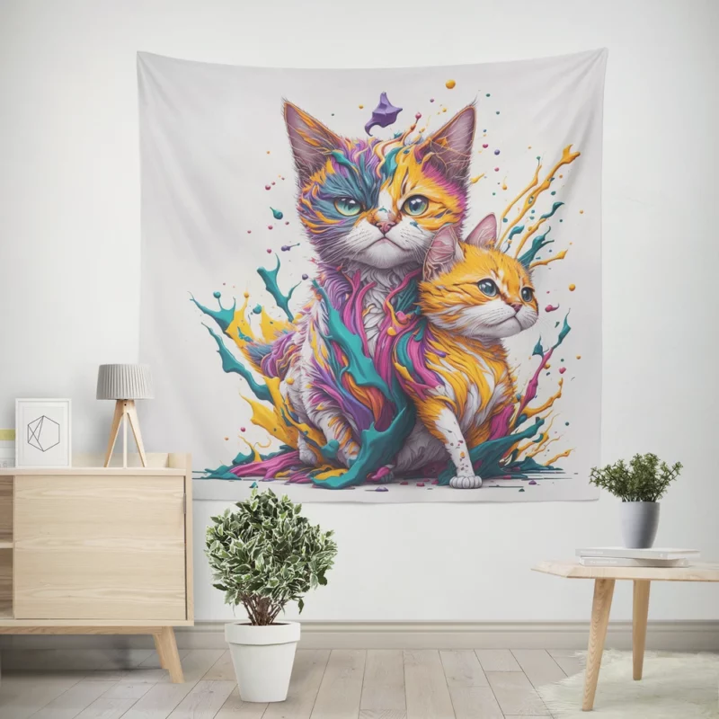 Two Cats in Contrast Wall Tapestry