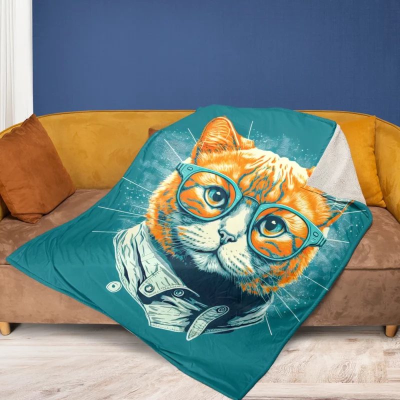 Unique Pop Art Cat Design Fleece Blanket 1