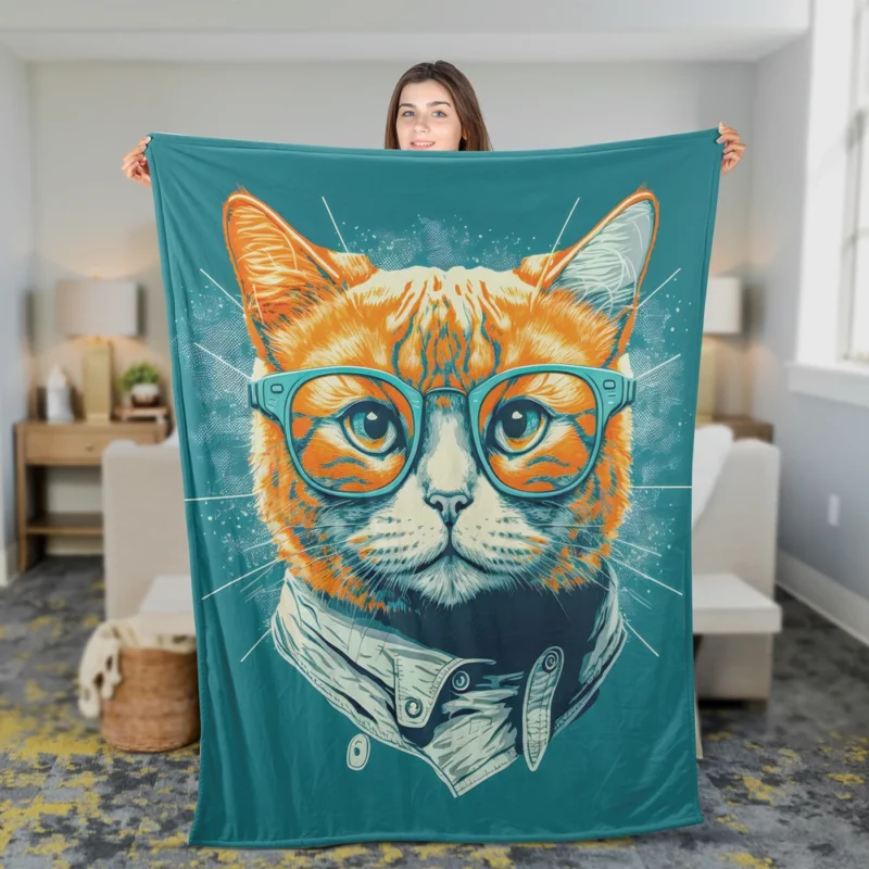 Unique Pop Art Cat Design Fleece Blanket 2