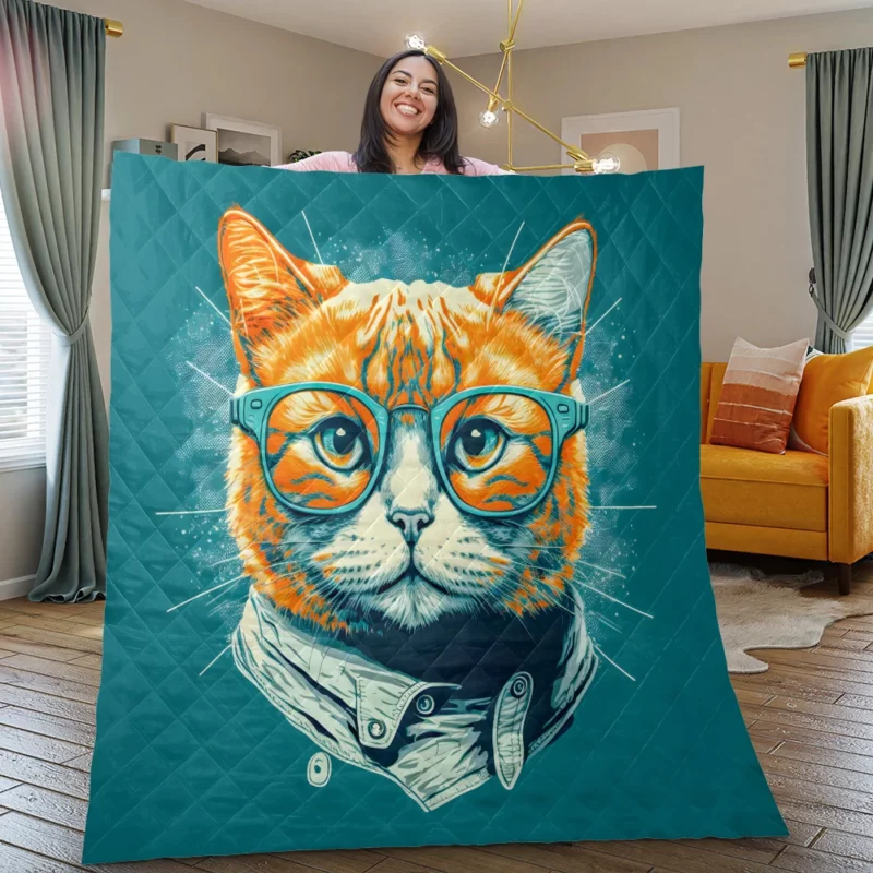 Unique Pop Art Cat Design Quilt Blanket